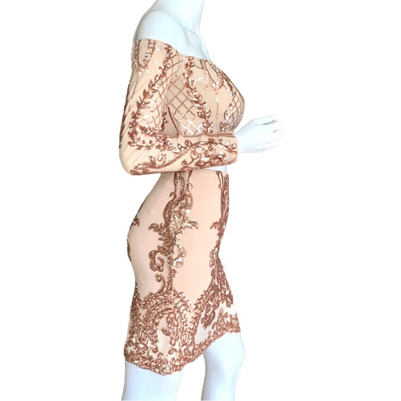 LUST & LUXE ROSE GOLD SEQUIN BROCADE TWO PIECE SET. WOMEN’S SIZE SMALL - Picture 2 of 10